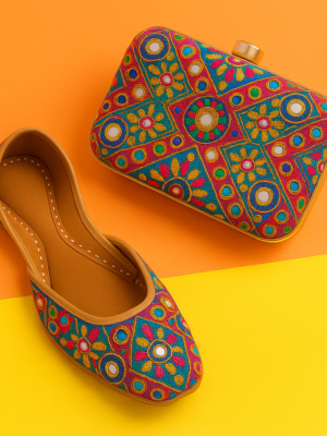Multi-Colour Jutti with Matching Clutch