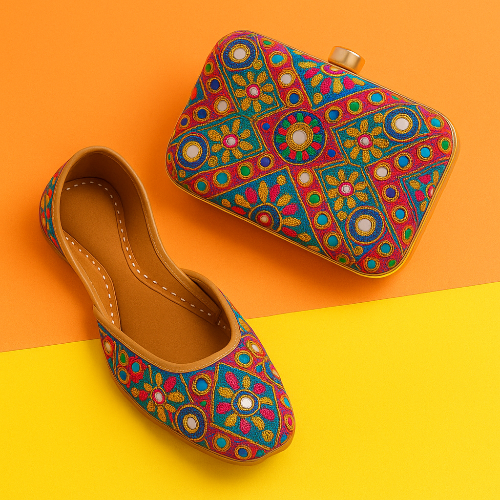 Multi-Colour Jutti with Matching Clutch