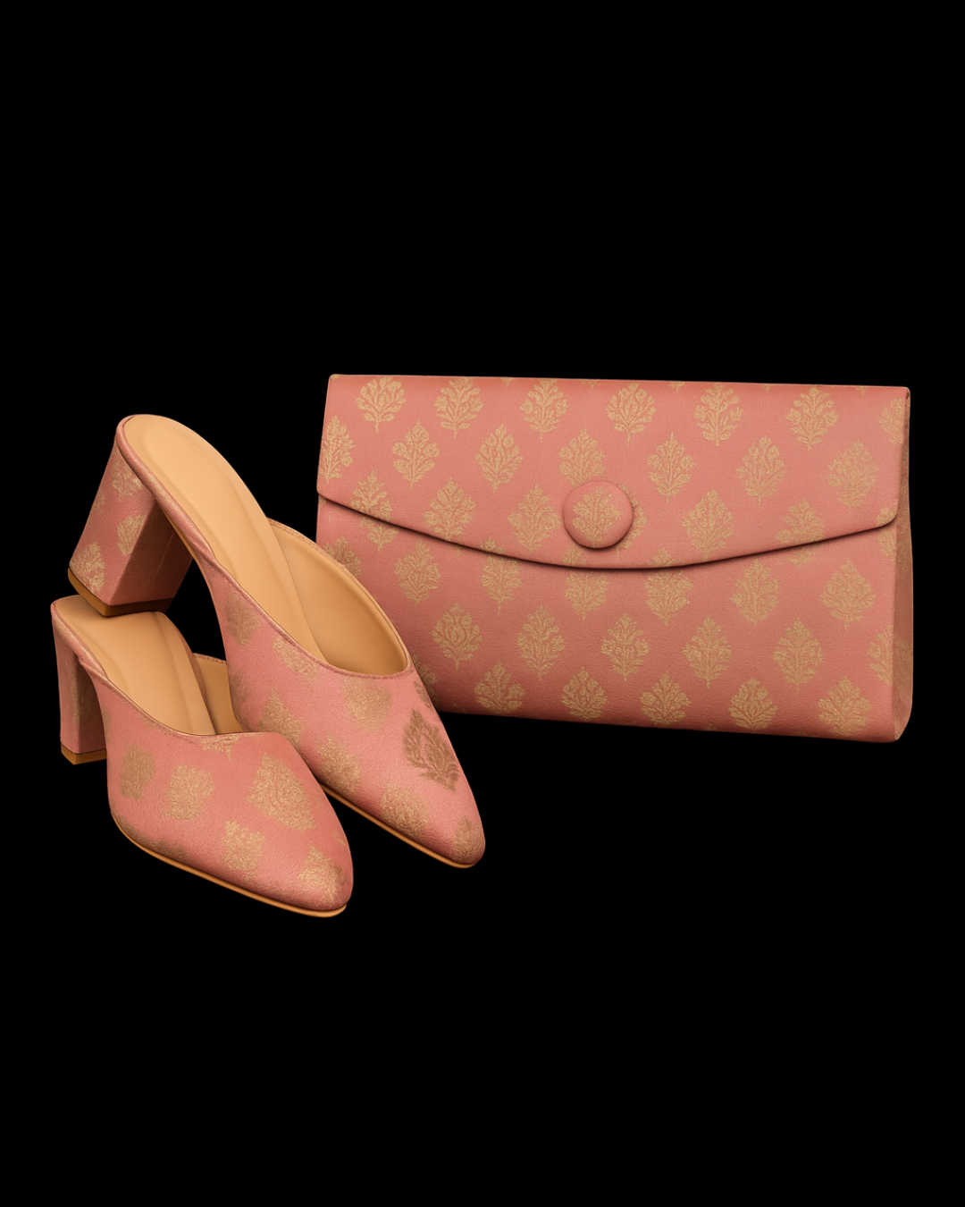 Brocade Pink Jutti with Matching Clutch