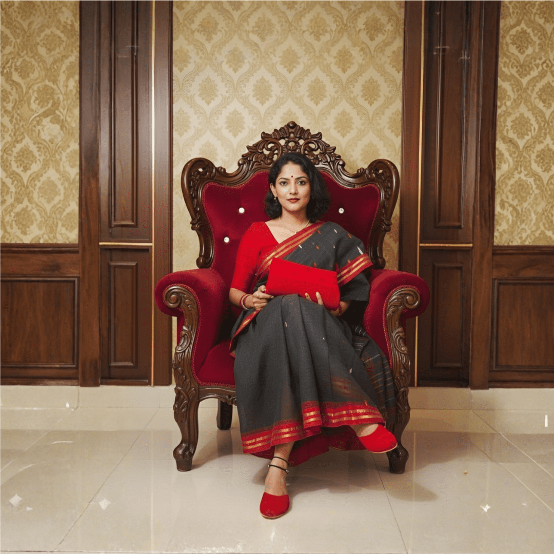 Handloom cotton / Ikat-inspired cotton with micro-check pattern and woven motif detailing. - Image 2