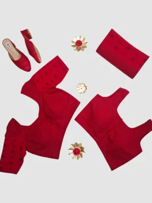 Handloom cotton / Ikat-inspired cotton with micro-check pattern and woven motif detailing.