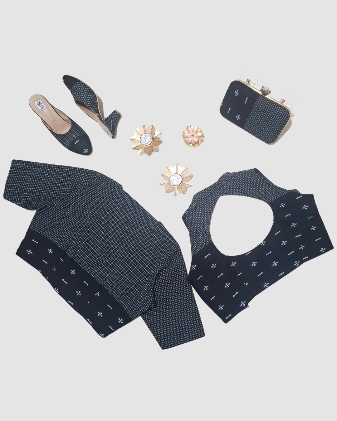 Handloom cotton with micro-checks and subtle Ikat-inspired border detailing - Image 2