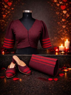 Handloom cotton with traditional woven borders and a fine micro-check pattern.