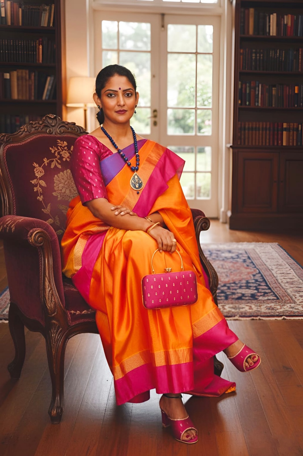 Pink silk cotton designer blouse combo set - Image 2