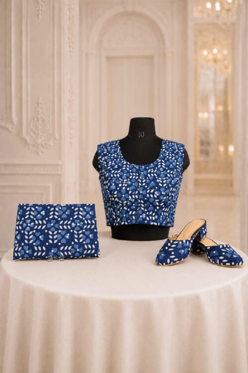 Blue and White Cotton with Sleeveless Blouse