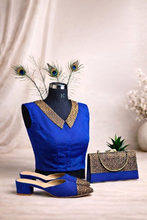 Blue Pattu, Brocade Blouse – Sleeveless