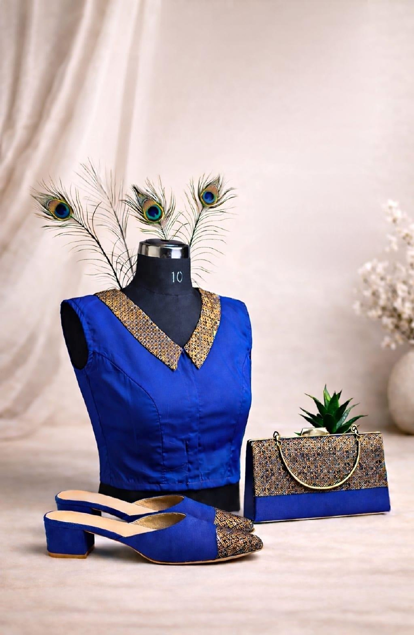 Blue Pattu, Brocade Blouse - Sleeveless