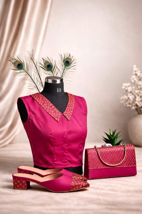 Pink Pattu, Brocade Blouse – Sleeveless