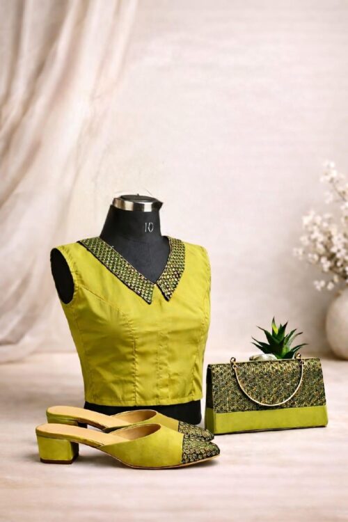 Green Pattu, Brocade Blouse – Sleeveless