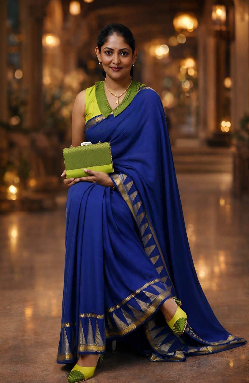 Green Pattu, Brocade Blouse - Sleeveless - Image 2
